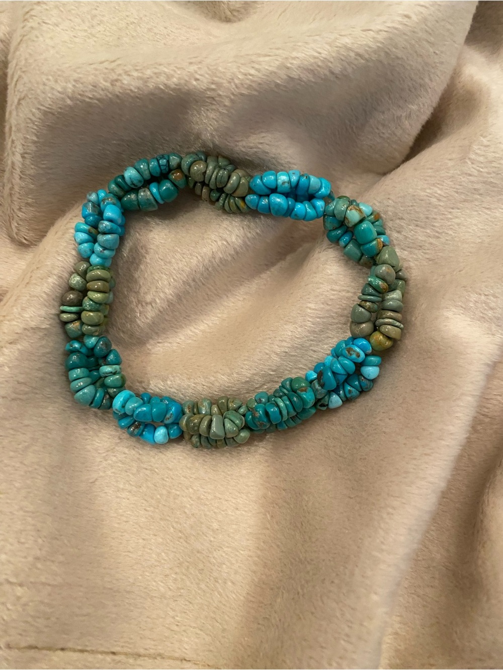 Turquoise & Olive Chip Stretch Bracelet - Blue Green Beaded Jewelry